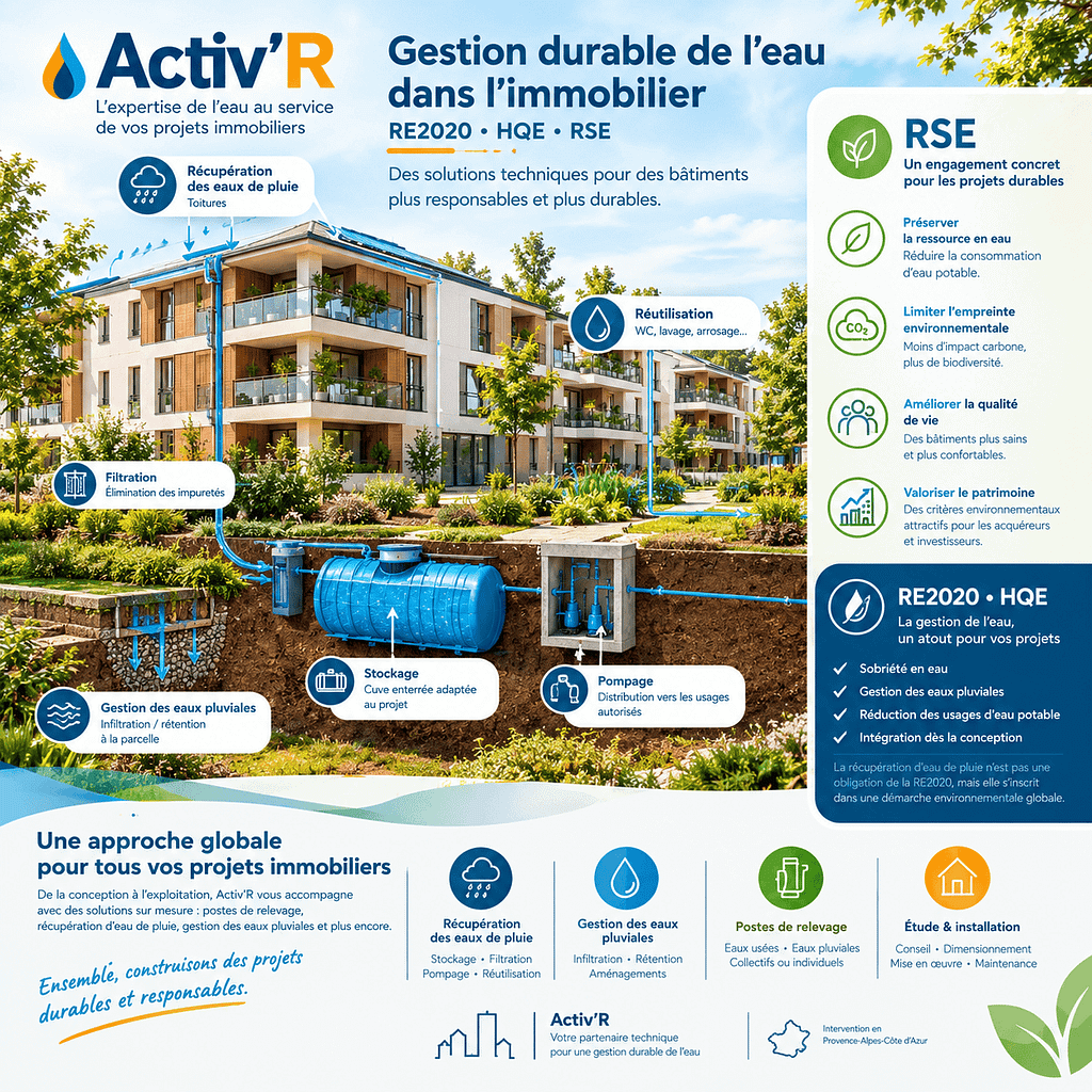 Récupération des eaux de pluies pour le HQE et RSE.