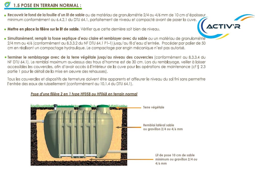 Conseil de pose d'une fosse toutes eaux dans terrain normal
