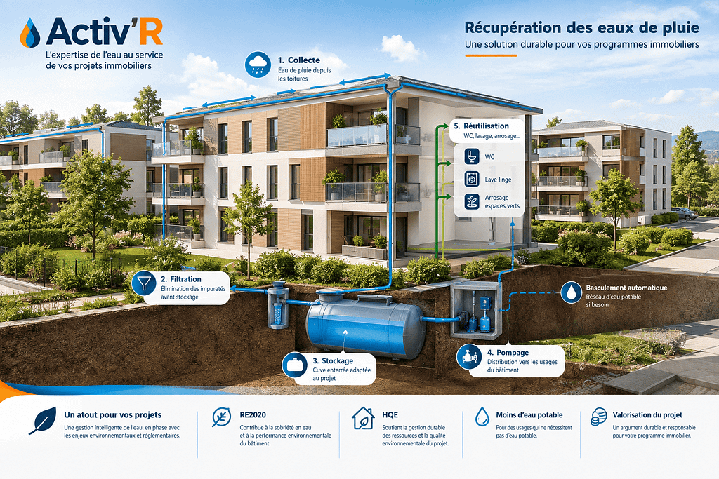 Intégration des eaux de pluie en collectif